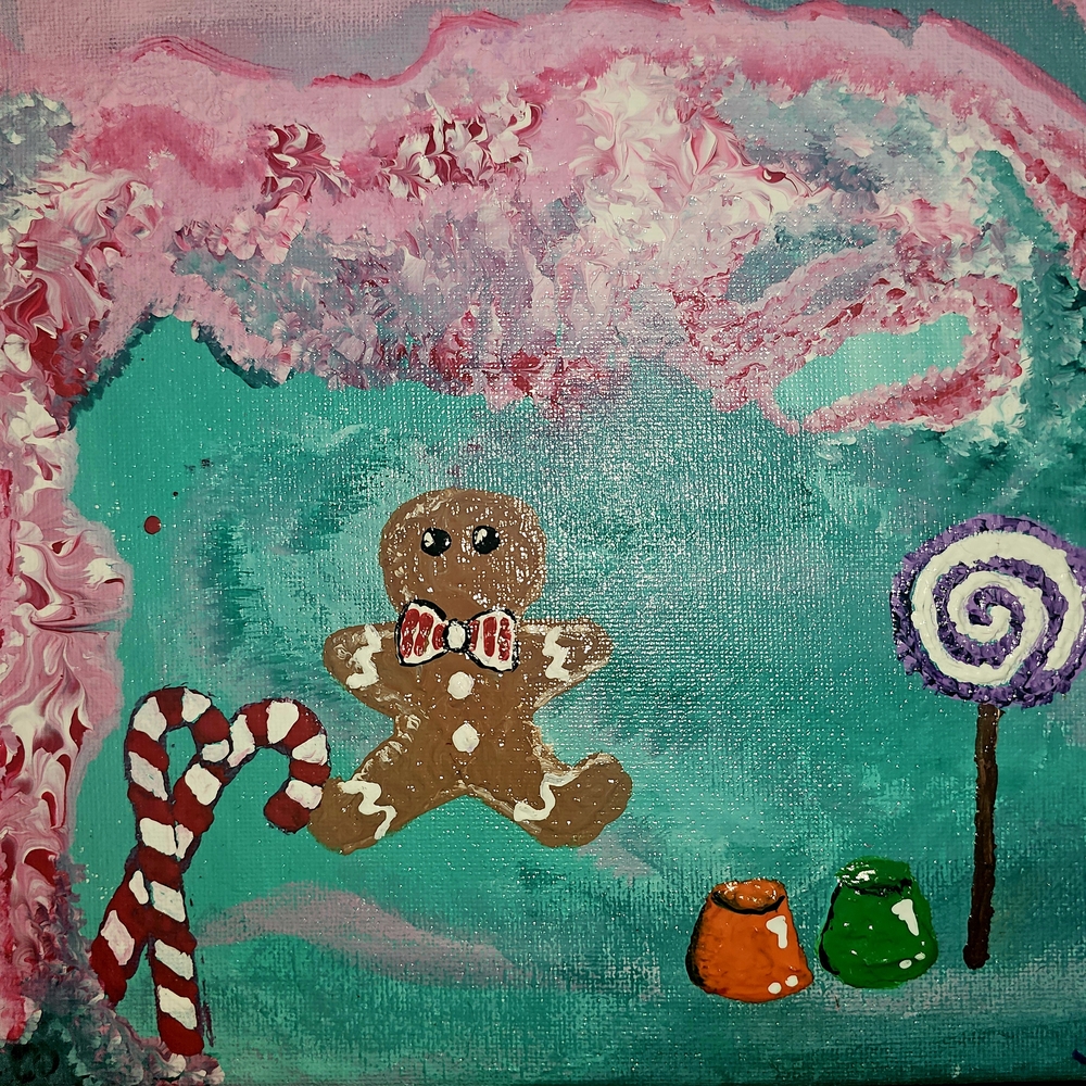 SIGNED-Whimsical Gingerbread Man Canvas Art
